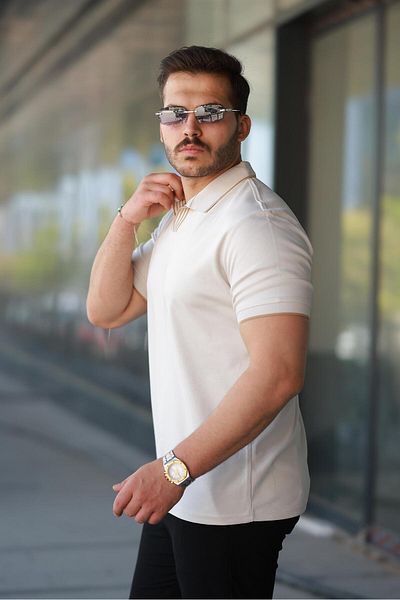 Miron تي شيرت رجالي من القطن بنسبة 100% بياقة بولو من إكرو - 2531
