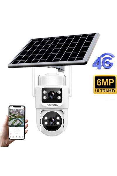 CLAUSTEEL 2in1 surveillance camera with solar panel, 4G SIM connection, 6MP ULTRA HD, 8000 mAh
