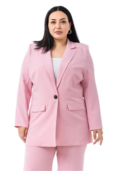 DISENTIS MODEST Plus Size Striped Pink Jacket Pants Double Suit