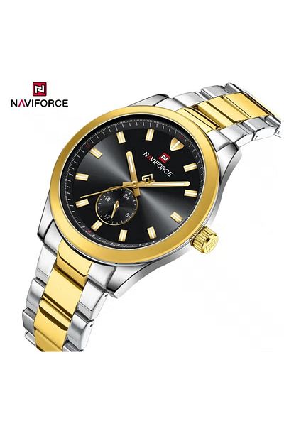 Naviforce Men's Luxury Dress Watch Gold & Silver Stainless Steel Waterproof Luminous Hands Elegant Design