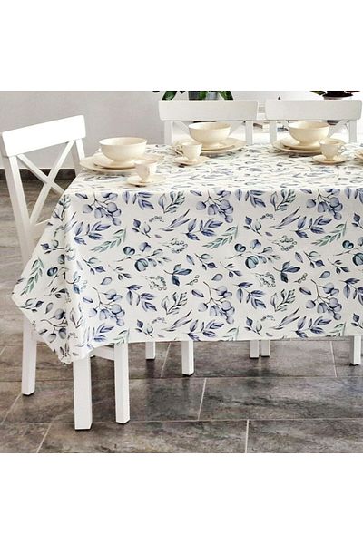 Pucioasa Teflon-coated cotton tablecloth, 120x160cm, Blue-green leaves