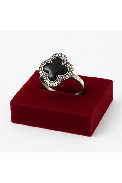 Bittox Guaranteed Steel Silver Color Black Clover Ring