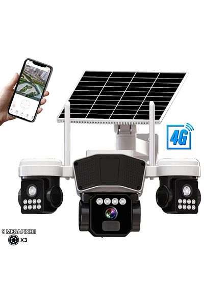 CLAUSTEEL Cameră de supraveghere 3 în 1 cu panou solar, conexiune SIM 4G, 9MP, 16.000 Mah