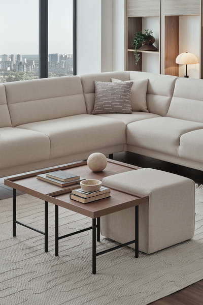 Enza Home Paloma Sehpa Pufu, Dokuma Kumaş - Krem