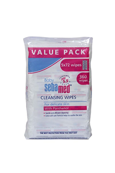 Sebamed Cleansing Baby Wipes with Panthenol, Value Pack, Pack of 5, 360 Count