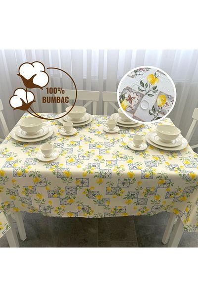 Pucioasa Teflon-coated cotton tablecloth, 160x320cm, Lemons