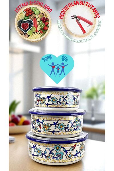 İnci Emaye No. 14 - 16 - 18 Enameled Storage Container Set of 3