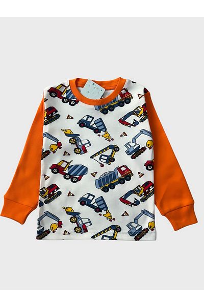 Pajama Shop Boys' 100% Cotton Orange Color Truck Scoop Mixer Pattern Long Sleeve Winter Pajamas Set