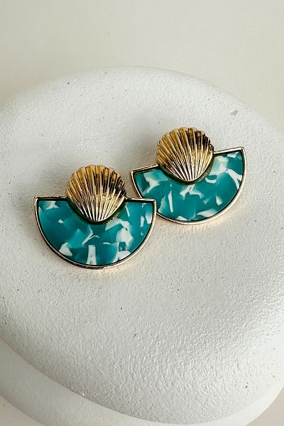 Modex Metal Seashell Detail Pearlescent Half Moon Earrings (2cm)