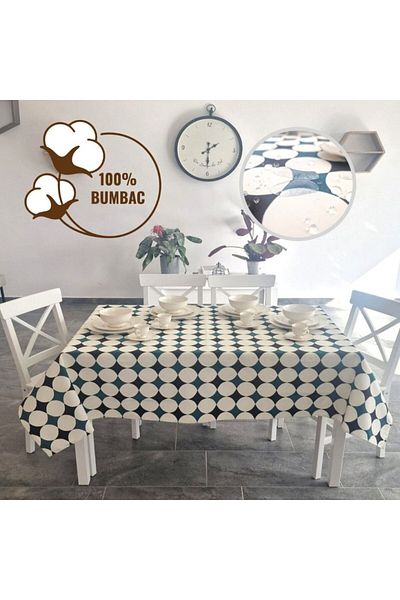 Pucioasa Teflon-coated cotton tablecloth, 140x180cm, geometric pattern with polka dots