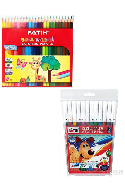 Fatih 24'Lü Kuru Boya Kalemi + Fatih 12'Li Keçeli Kalem / 36 Parça Set