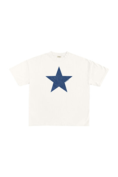 lethestudios Tricou din denim cu imprimeu stele