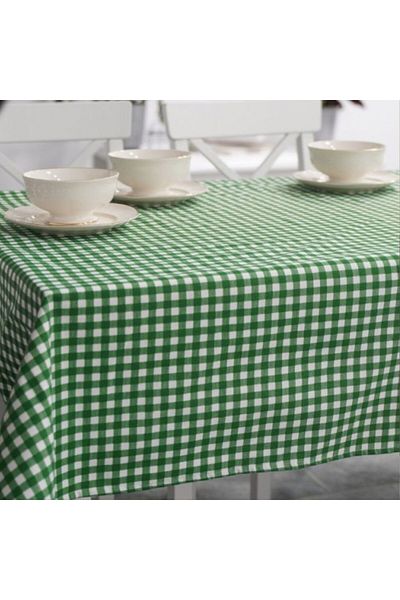 Pucioasa Teflon-coated cotton tablecloth, round, diameter 160cm, green squares
