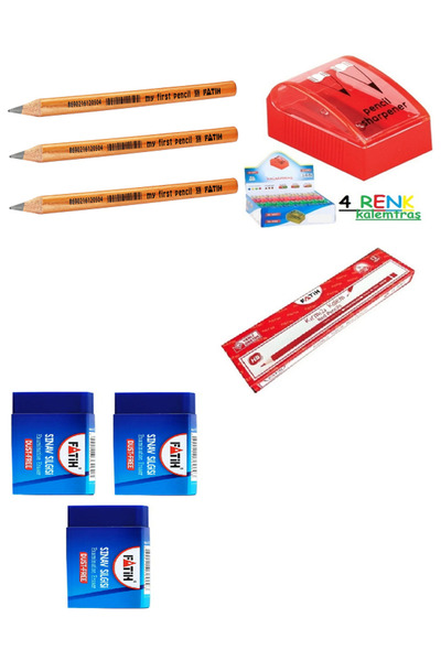 Fatih Jumbo Pencil + Fatih 12'Li Red Pencil + Eraser + Pencil Sharpener / 19 ...