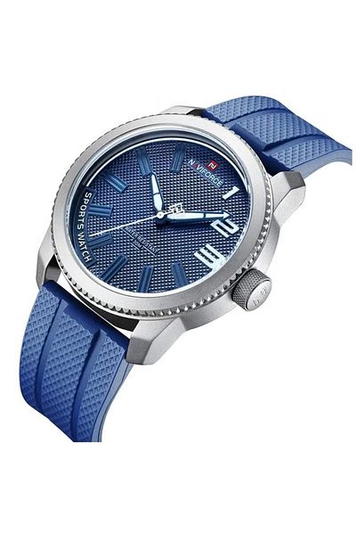 Naviforce Men Blue Sports Watch with Rubber Strap Stylish Analog Quartz Wristwatch Water Resistant Durable