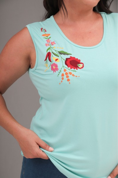 Esina Women's Viscose Zero Sleeve Embroidered Blouse