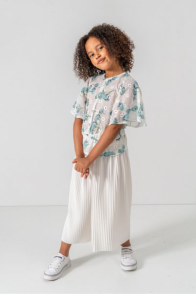 DFN Capri Pleated Trousers Scalloped/Embroidered Blouse/Shirt Gakım