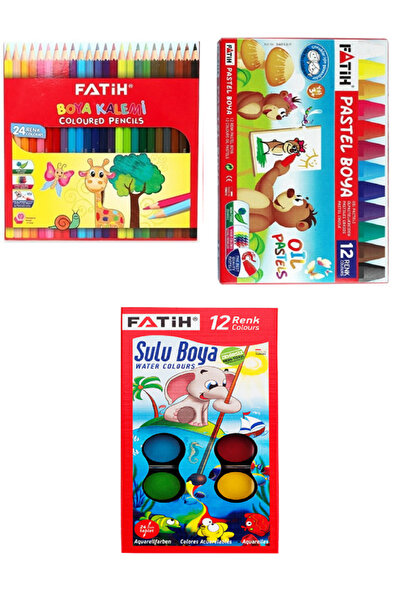 Fatih 24'Lü Kuru Boya + Fatih 12'Li Sulu Boya + Fatih 12'Li Pastel Boya / 48 Parça Set
