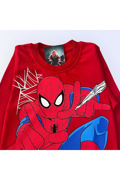 Pajama Shop Boys' 100% Cotton Red Spider Pattern Long Sleeve Winter Pajamas Set
