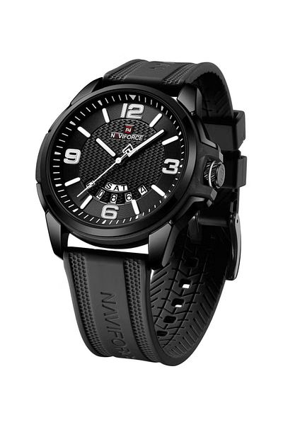 Naviforce Stylish Mens Sports Watch with Black Dial Black Silicone Strap Quartz Movement Analog Display