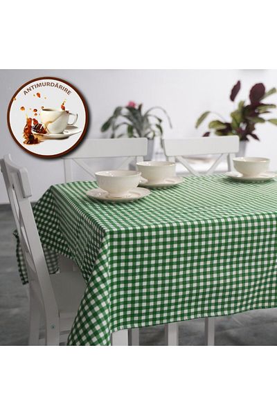 Pucioasa Teflon-coated cotton tablecloth, round, diameter 160cm, green squares