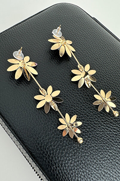 Modex Metal Colored Pearl Detail Wind Flower Dangle Earrings(9cm)