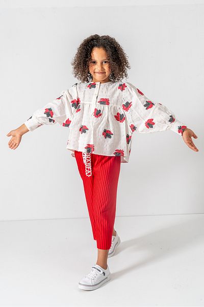 DFN Capri Pleated Trousers Scalloped/Embroidered Blouse/Shirt Gakım