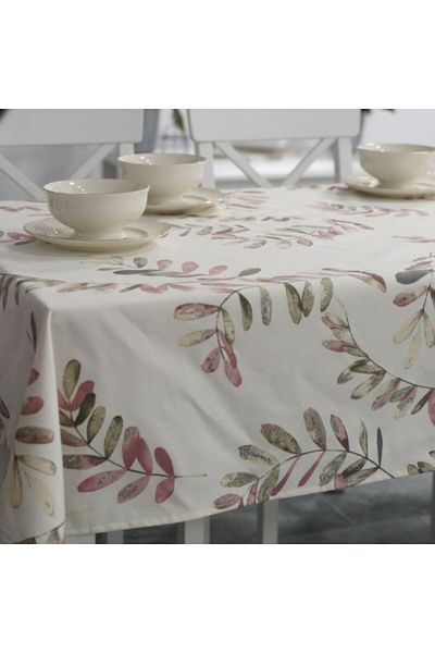Pucioasa Teflon-coated cotton tablecloth, round, diameter 180cm, pastel leaves