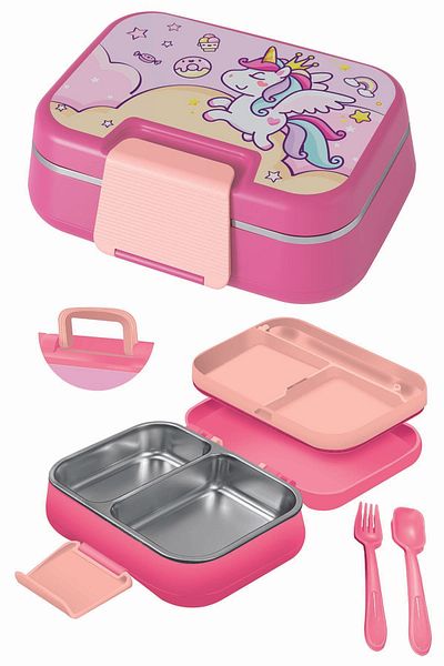 Emofom Happi Nutrition Container 1 Liter Stainless Steel 2 Compartment Leakproof Food Storage Container