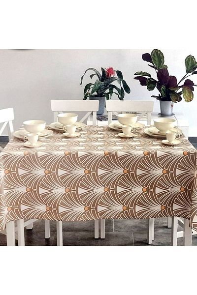 Pucioasa Teflon-coated cotton tablecloth, 120x160cm, brown geometric pattern