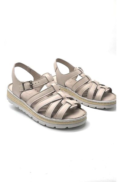KİNDEP Kindep Papatya Genuine Leather Comfort Daily Women's Slippers Light Gray