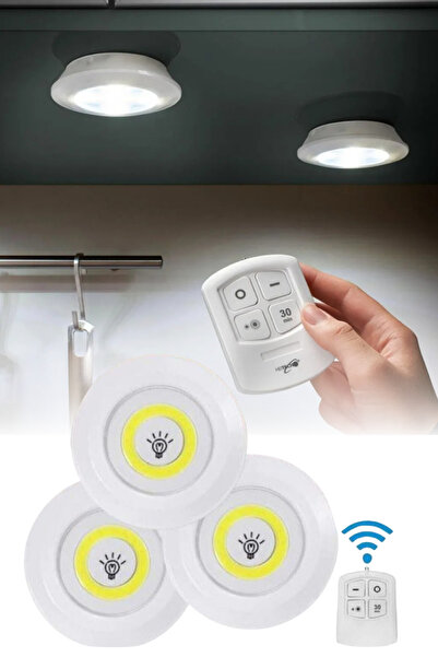 omilife Uzaktan Kumandalı Yapışkanlı LED Lamba Kablosuz Pilli 3'lü Set Işık Ş...