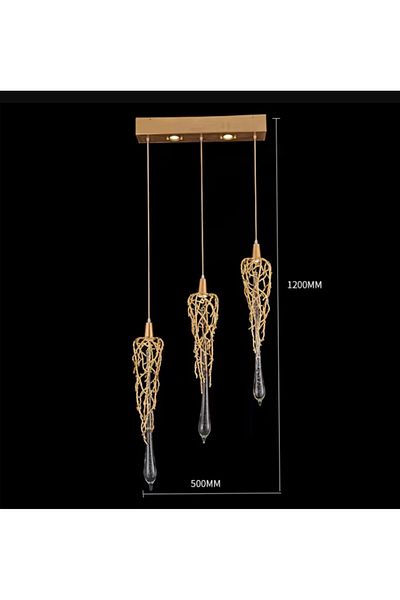LUXXO Candelabru Oro, 5xGU10, 3 fire suspendate, corp din metal auriu, decoruri din cristal