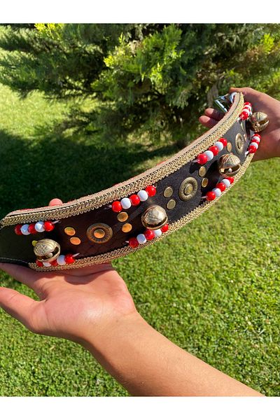 Sürmeli Tasma Kangal Dog Collar with 4 Bells Genuine Leather Special Series