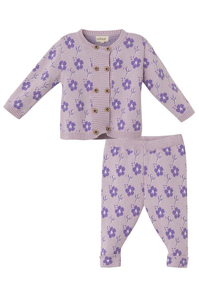 Uludağ Triko Lilac Organic Cotton Floral Buttoned 2-Piece Set