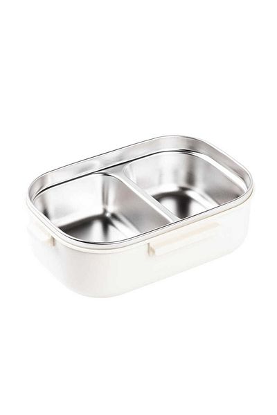 Tantitoni Beige Stainless Steel Rectangular Food Container with Fork and Spoon 850ml