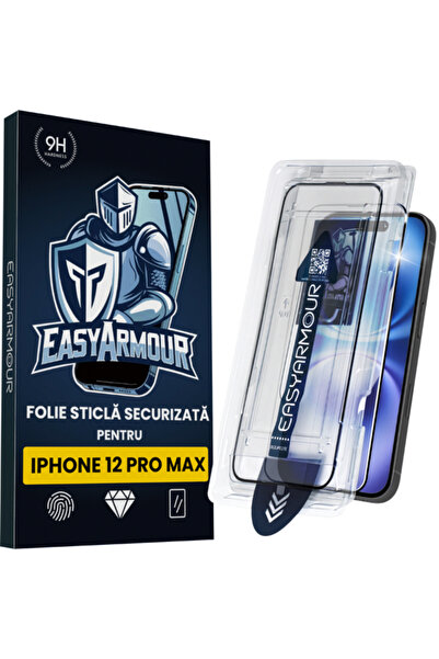 EasyArmour Set 2 Folii Sticla Securizata pentru iPhone 12 Pro Max, Aplicare U...