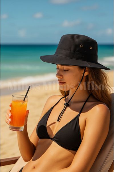 Mihos 2-Piece Safari Hat Black-Navy Blue – Adjustable, Breathable Fabric, Unisex Summer Hat |