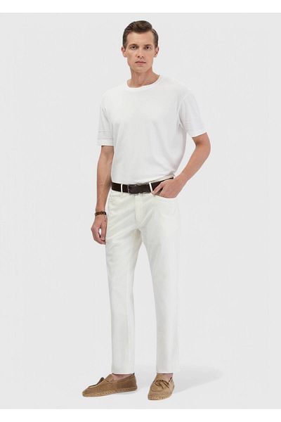 Ramsey Ecru Crew Neck Plain Knit Sweater