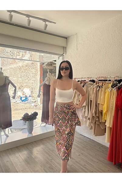 Gülten Akgün BEL KUŞAK BAĞLAMALI DESENLİ ETEK