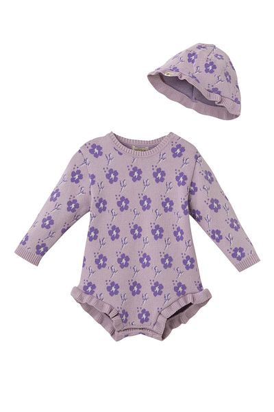 Uludağ Triko Lilac Organic Cotton Floral Jumpsuit Set