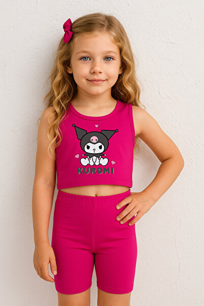 TARZ STİL Premium Baby Kuromi Baskılı Kız Çocuk Tayt Crop Takım 23447
