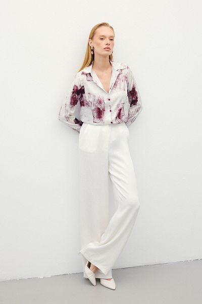Sateen Cămașă Clasică cu Motiv - Roșu Claret
