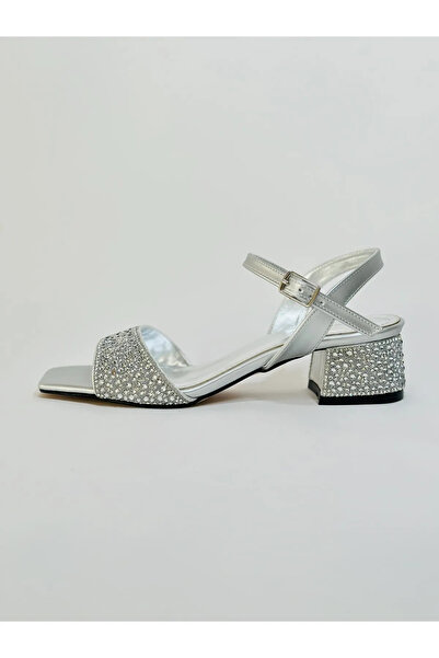 KİNDEP Kindep London&London Pearl Low Heeled Women's Evening Dress Shoes Silver