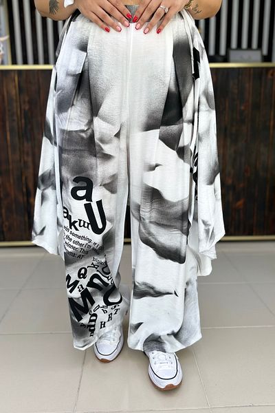 GÖKSEL Tie-Dye Pattern Cotton Pants White Large Size