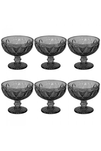 Raki Set of 6 RAKI WICKED glass bowls for ice cream with foot and embossed shapes 12x10cm 370ml