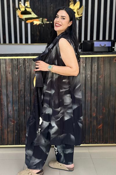 GÖKSEL Tie-Dye Design Vest Black Large Size