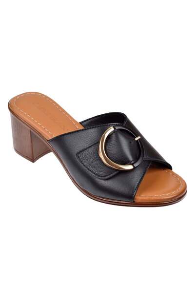 Castle Black Papuci de damă din piele naturală cu toc de 6 cm CB-4576 NEGRU