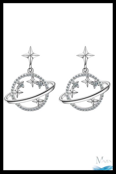 MAZEN Non-Tarnish Galaxy Juping Earrings |   Special Product |   Sparkling Silver Color Design with Stones |   Modern and Stylish