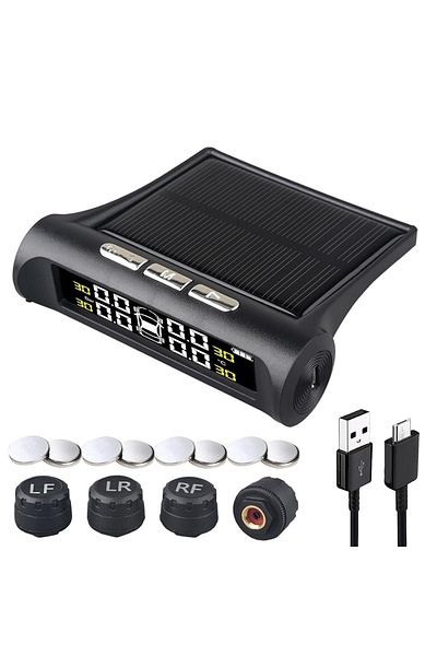 divendi-ro Tire pressure and tire temperature sensors, with alarm, solar charging, LCD display, alarm, black